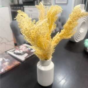 Yellow Faux Fern in White Vase
